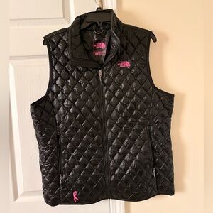 The North Face Black Quilted Vest with Pink Details